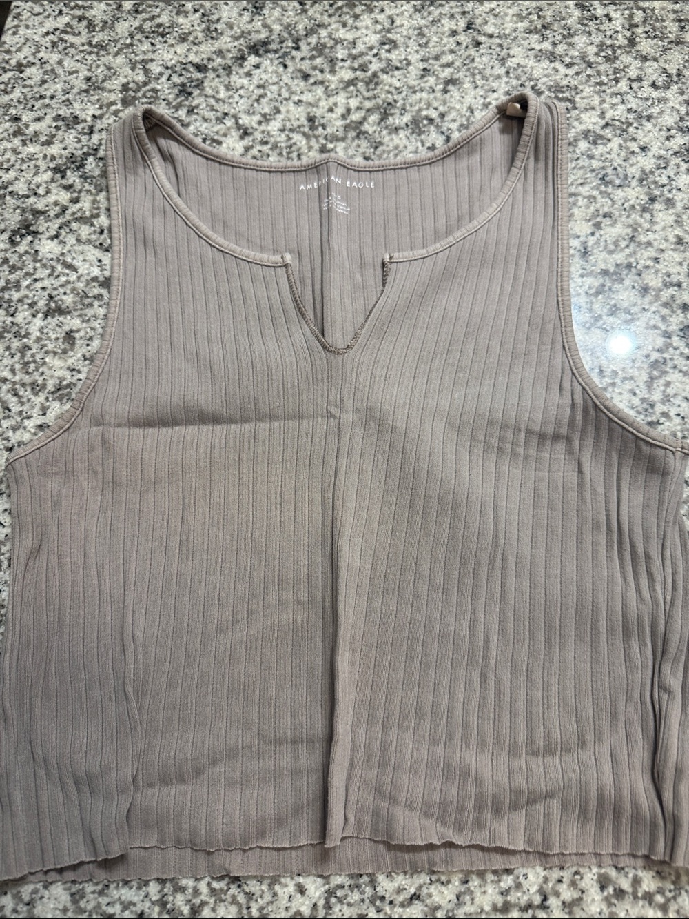 American Eagle Outfitters Ribbed Notch-Neck Taupe Tank